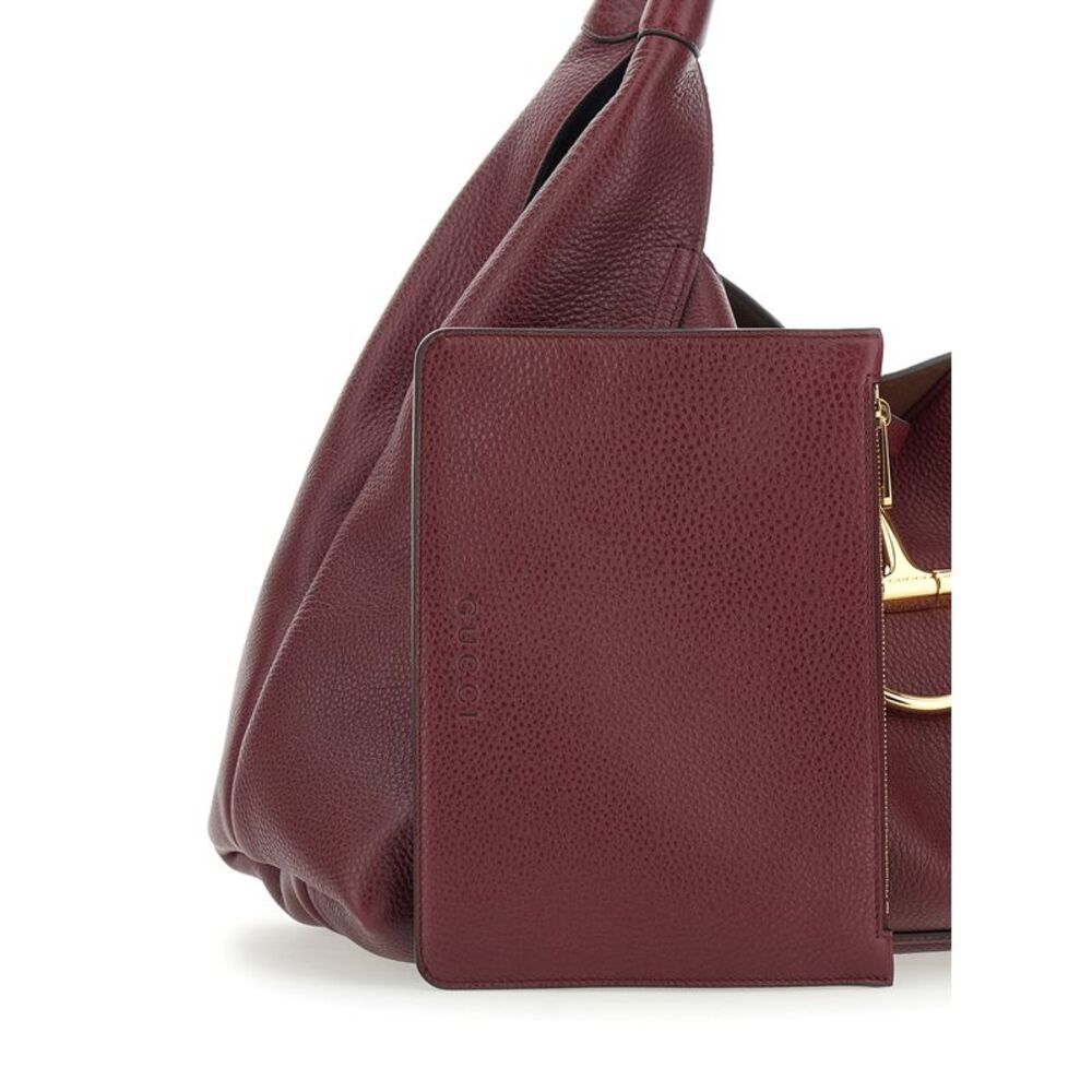 Gucci Women Bordeaux Shoulder Bag With Horsebit Closure In Grained Leather Woman - Picture 5 of 7